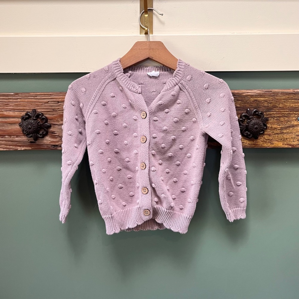Jamie Kay Girls 3Y Dusty Lilac Popcorn Knit Cotton Cardigan Sweater Purple